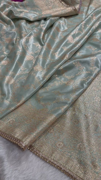 Mint Green Satin Silk Saree with gotta patti SSGP14