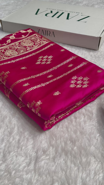 Rani Floral Boota Pattern Satin Katan Silk saree SK39