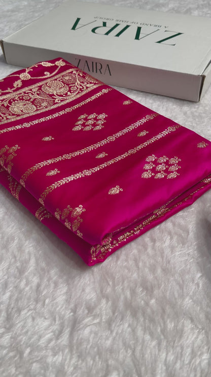 Rani Floral Boota Pattern Satin Katan Silk saree SK39