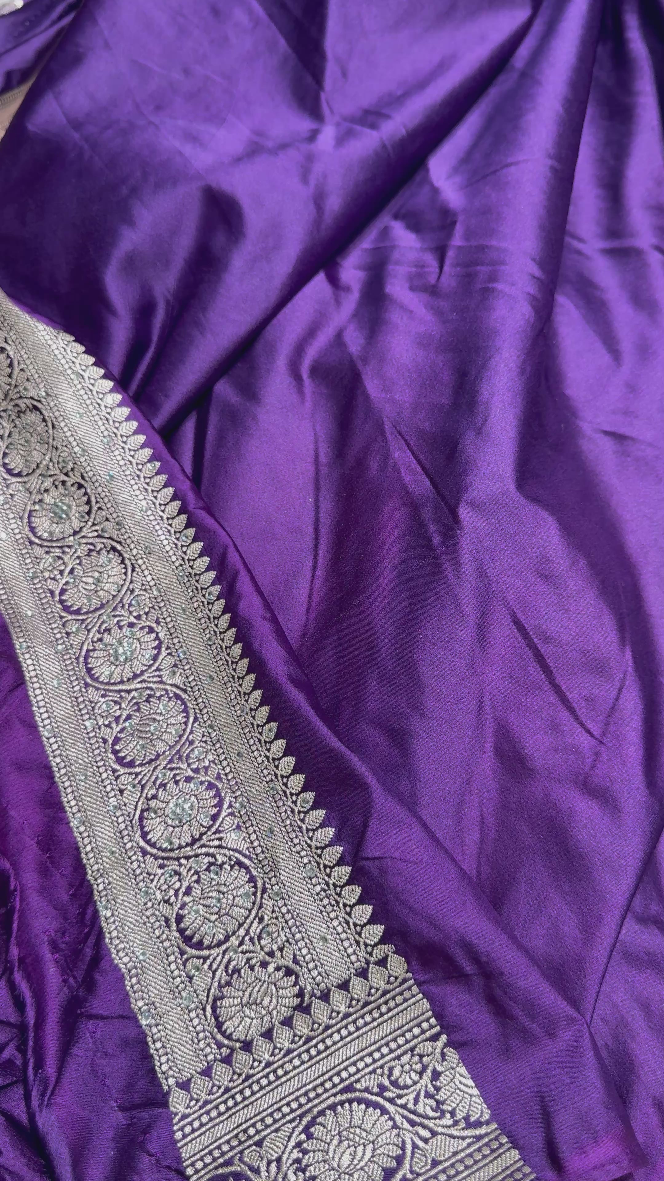 Purple shade Mashru Silk with Ari and stone work with Silver Gotta Patti