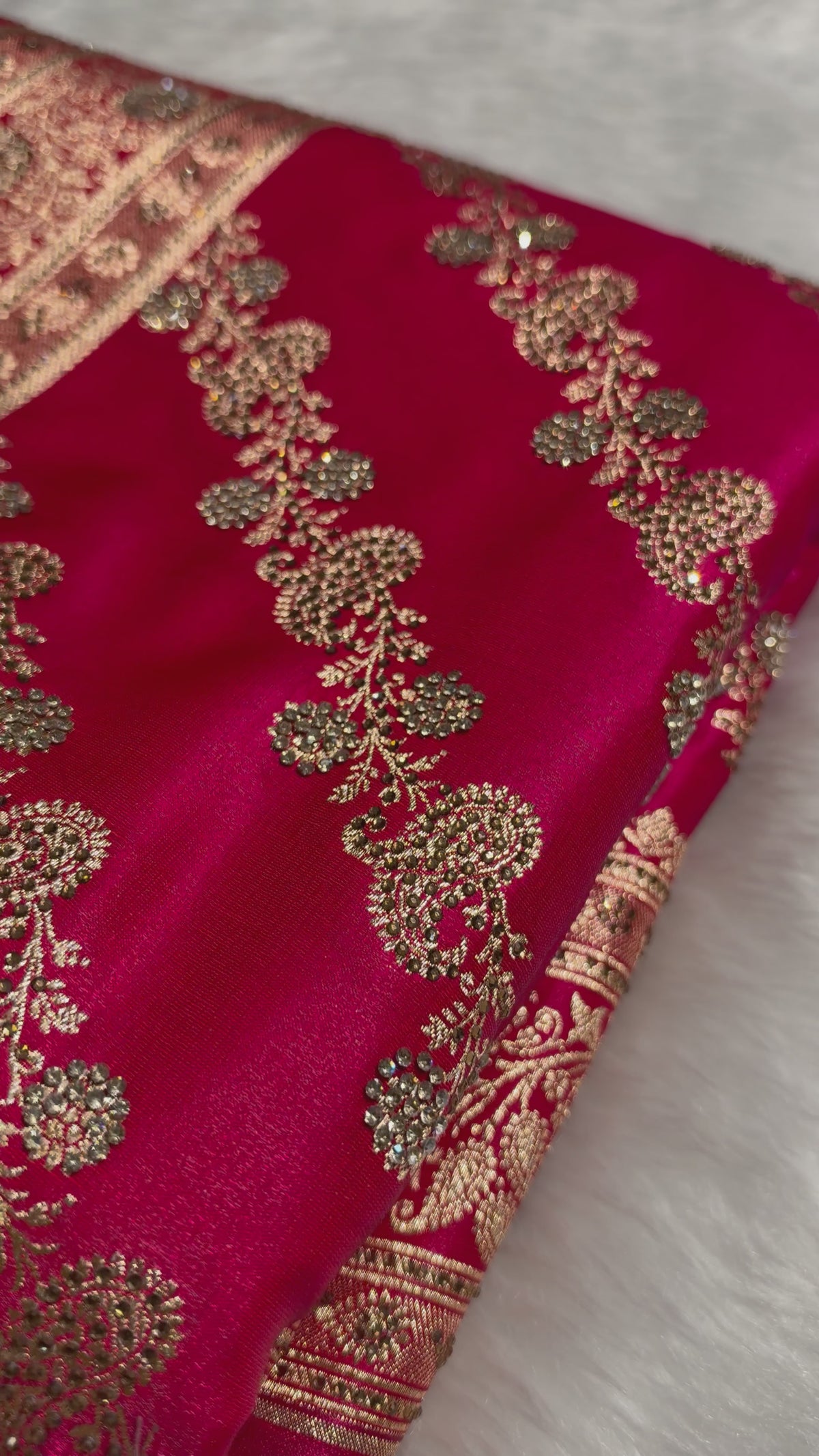 Rani Shades Swarovski Work Cross Pattern Satin Silk Saree BSS51
