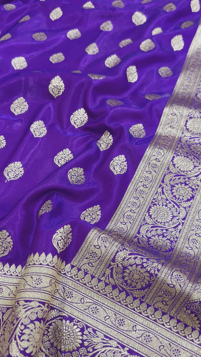 Ultra Light Weight Satin Silk Boota in Purple-Magenta Shades SS03