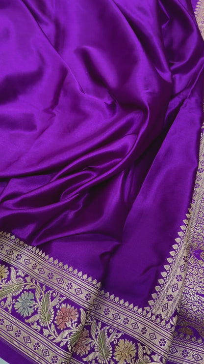 Purple Plain Mashru Silk Saree with Minakari Pallu