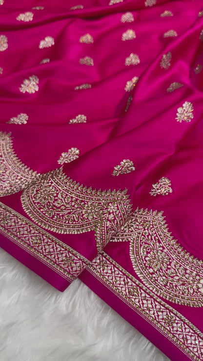 Pink Scallop Mashru Silk with Swarovski work