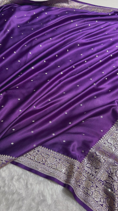 Banarasi Purple Shades Booti With Swarovski Stone Work Mashru Silk Saree BMCS65