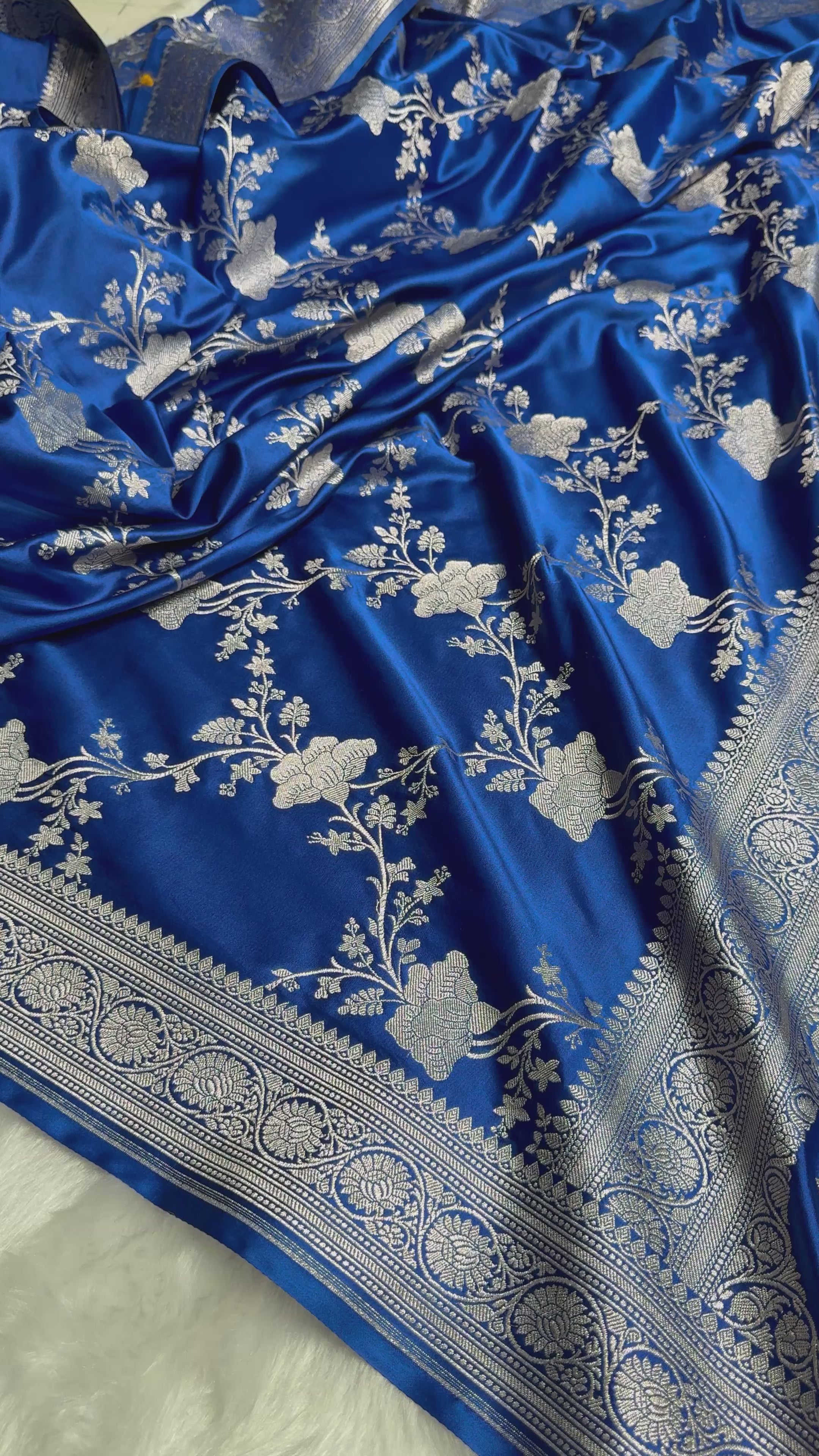 Banarasi Royal Blue Shades Jaal Mashru Silk Saree