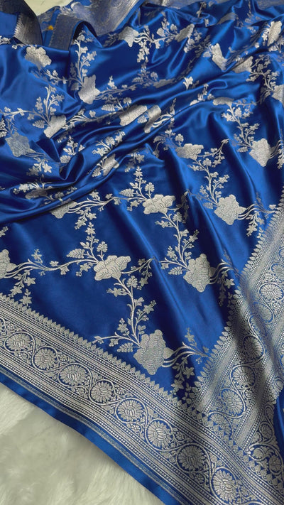 Banarasi Royal Blue Shades Jaal Mashru Silk Saree MCS63