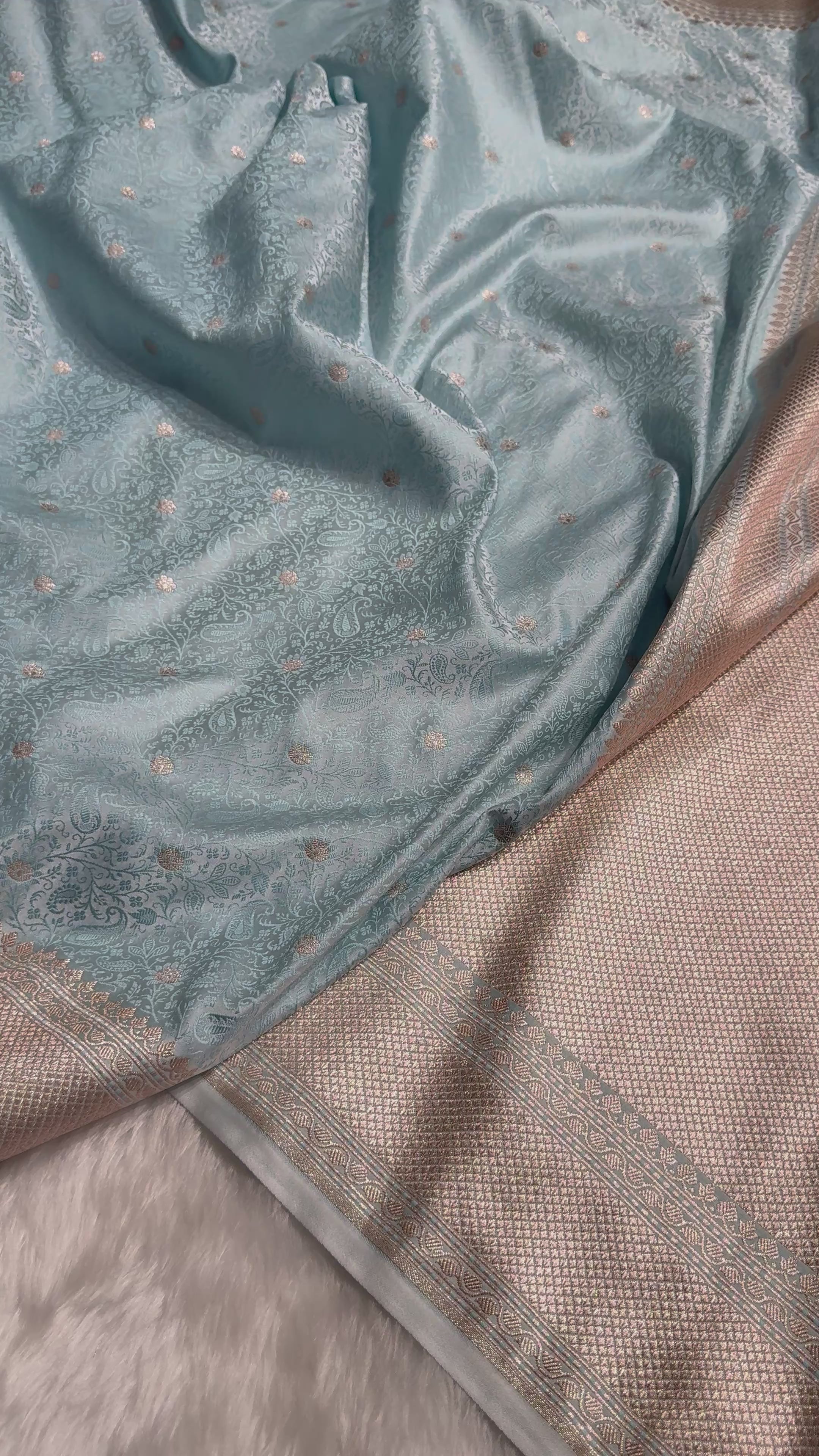 Powder Blue Shades Tanchoi Motif Mashru Silk Saree