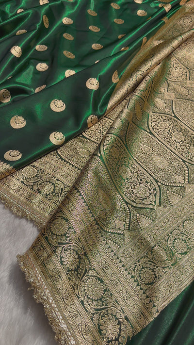 Bottle Green Chand Tara Satin Silk Saree with gotta patti SSGP04