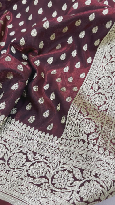 Satin Silk Booti in Mahroon Shades SS01