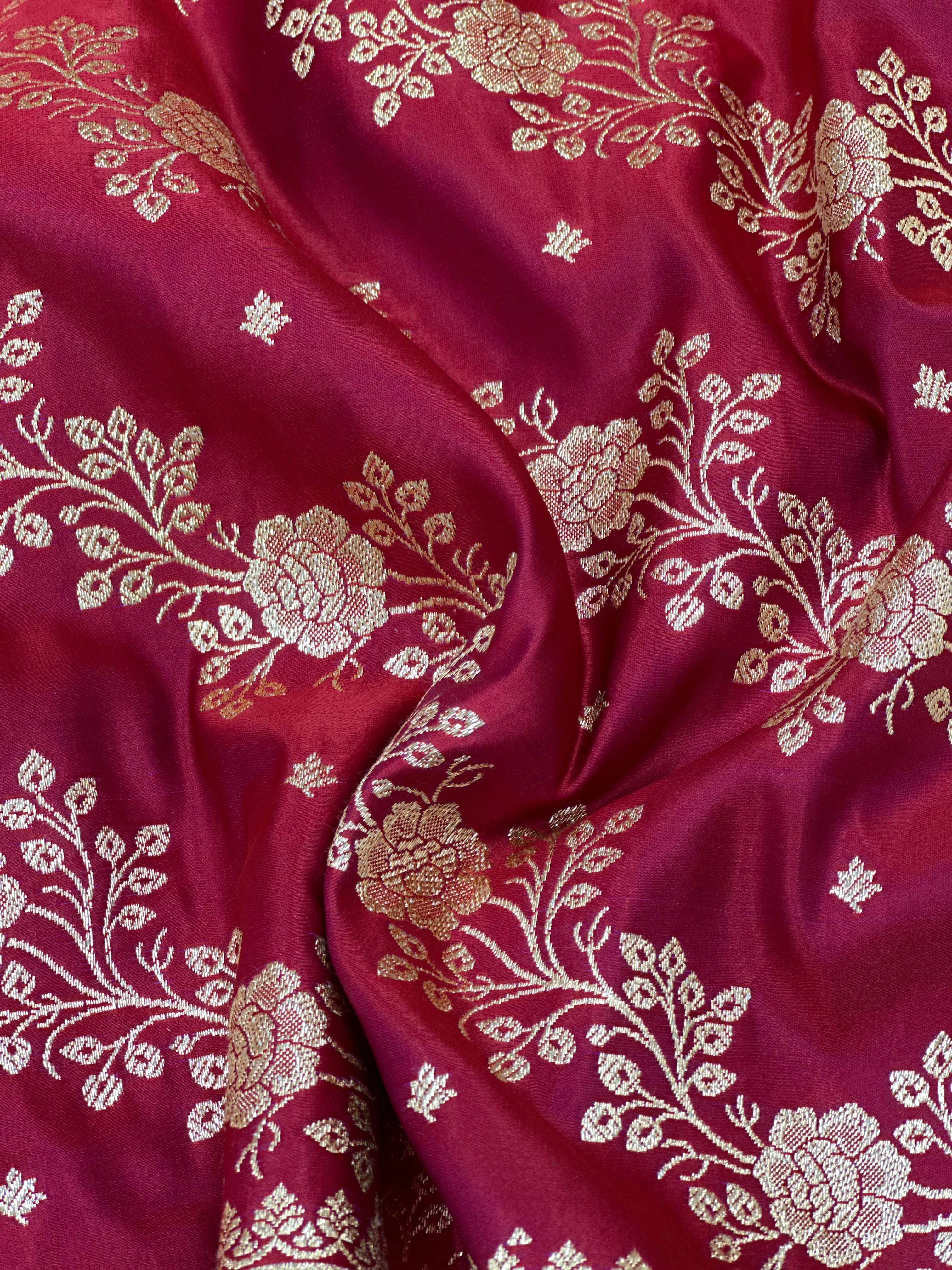 Katan Silk Saree In Red- Magenta Shades