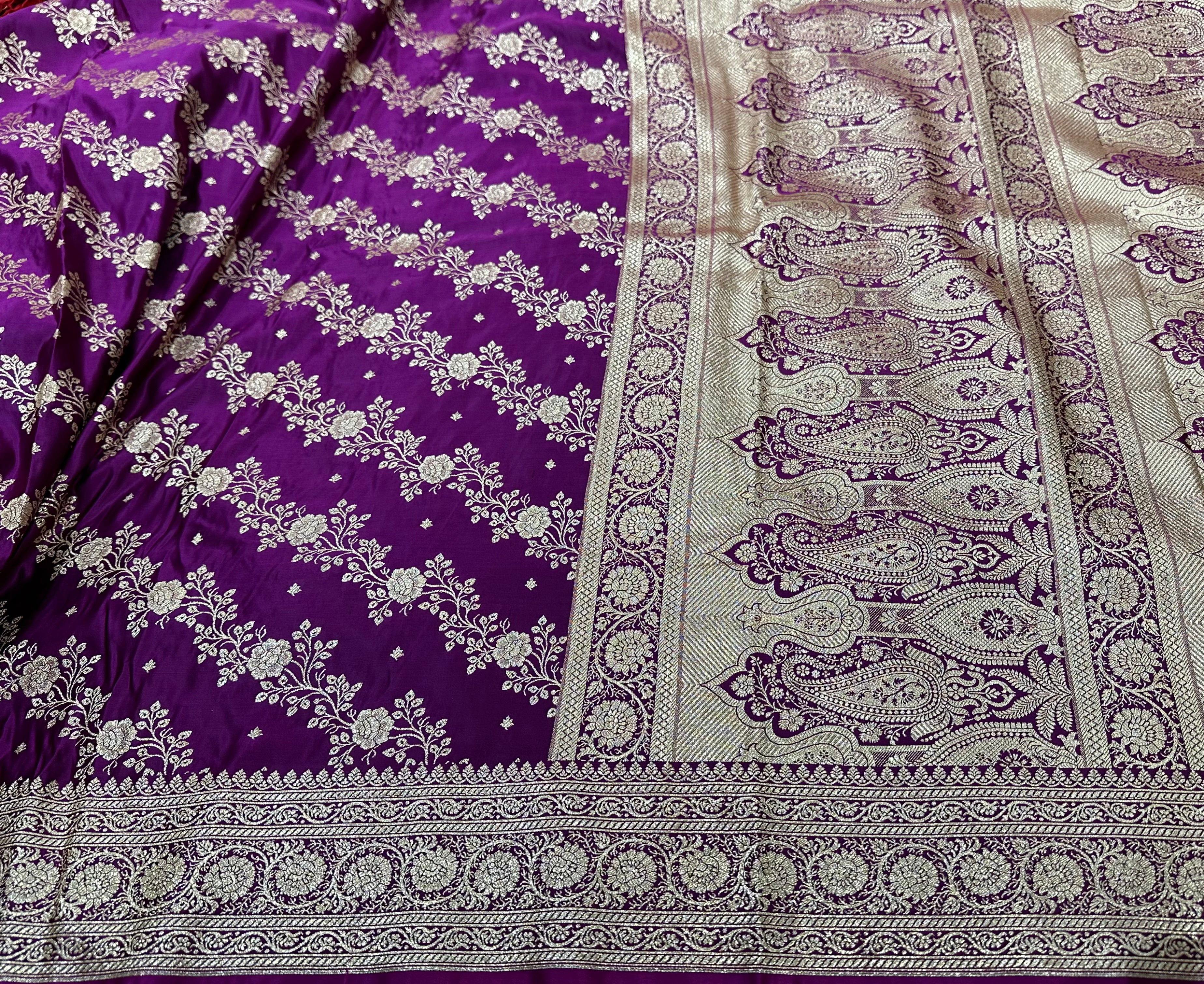 Cross Katan Silk Saree In Wine Shades