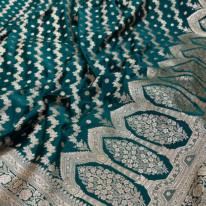 Blended Katan Silk Saree In Rama Green Shades