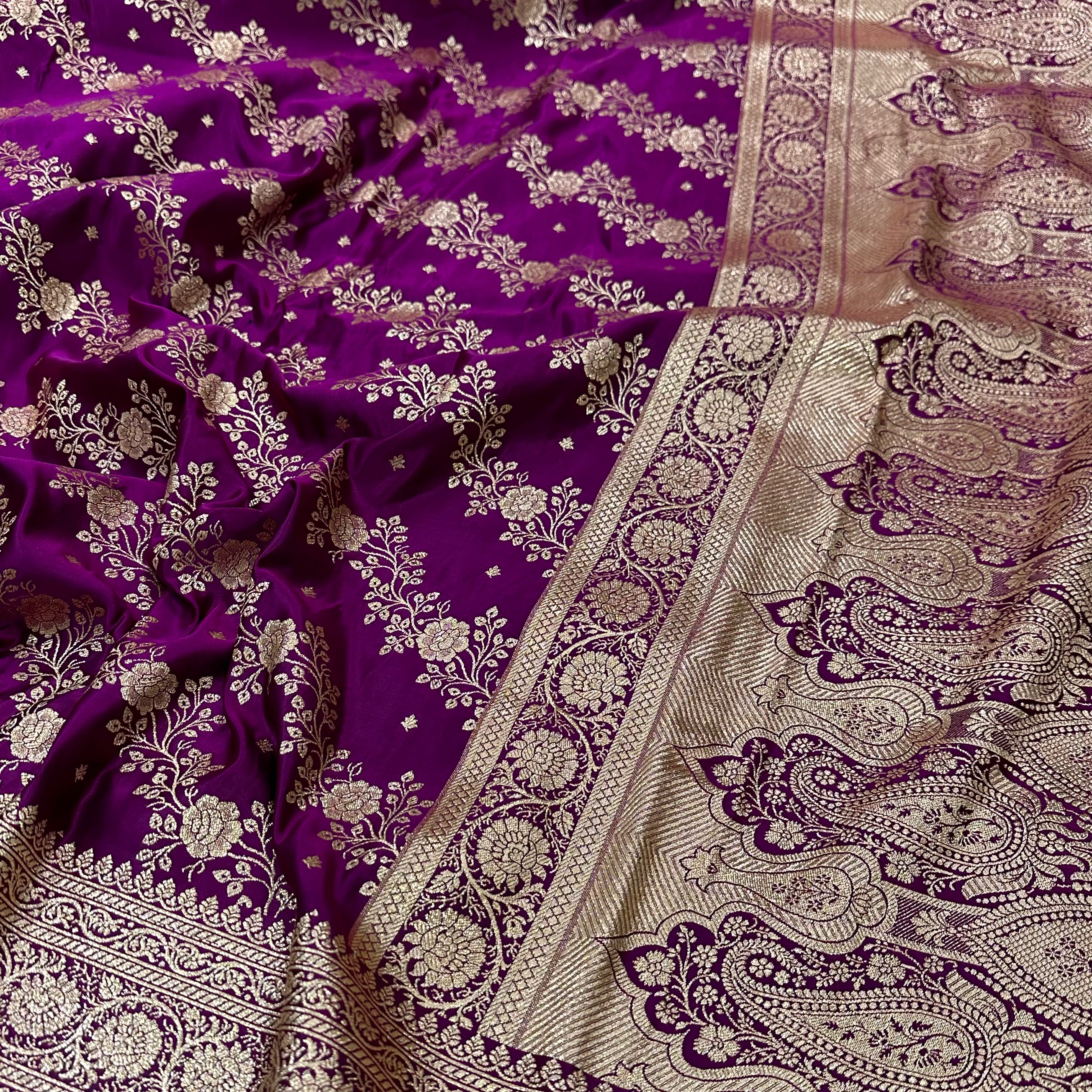 Cross Katan Silk Saree In Wine Shades